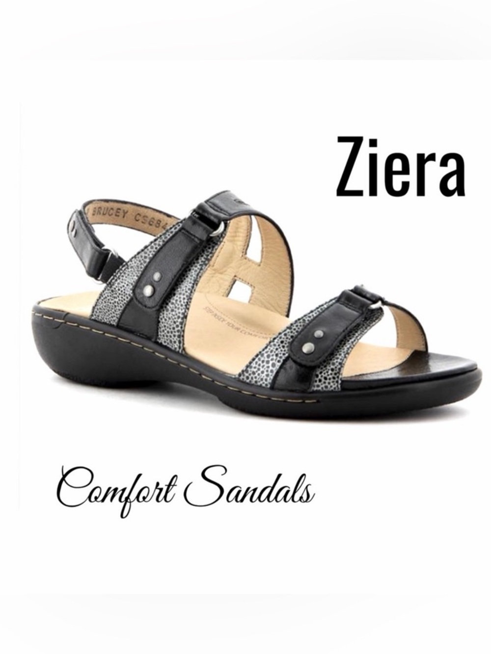 Ziera Brucey Sandals Black Dotted Women’s Size 42